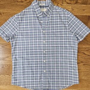 Men's S Short Hawker Rye Casual Blue and White Plaid Short Sleeve Button Down